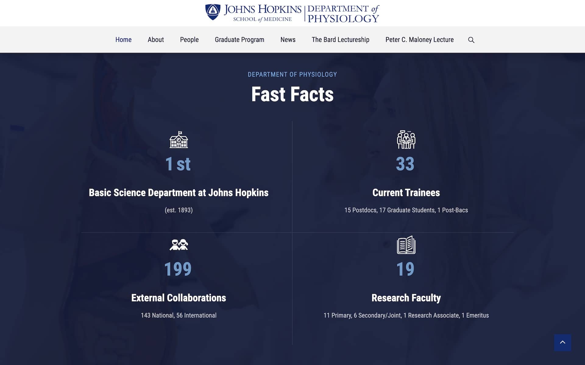 Johns Hopkins Department of Physiology Page Screenshot
