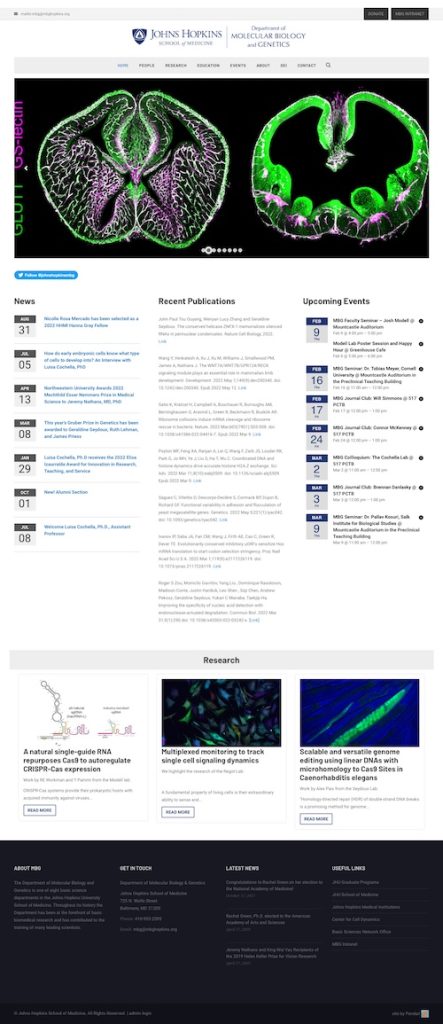Johns Hopkins Department of Molecular Biology and Genetics Website Full Page Screenshot