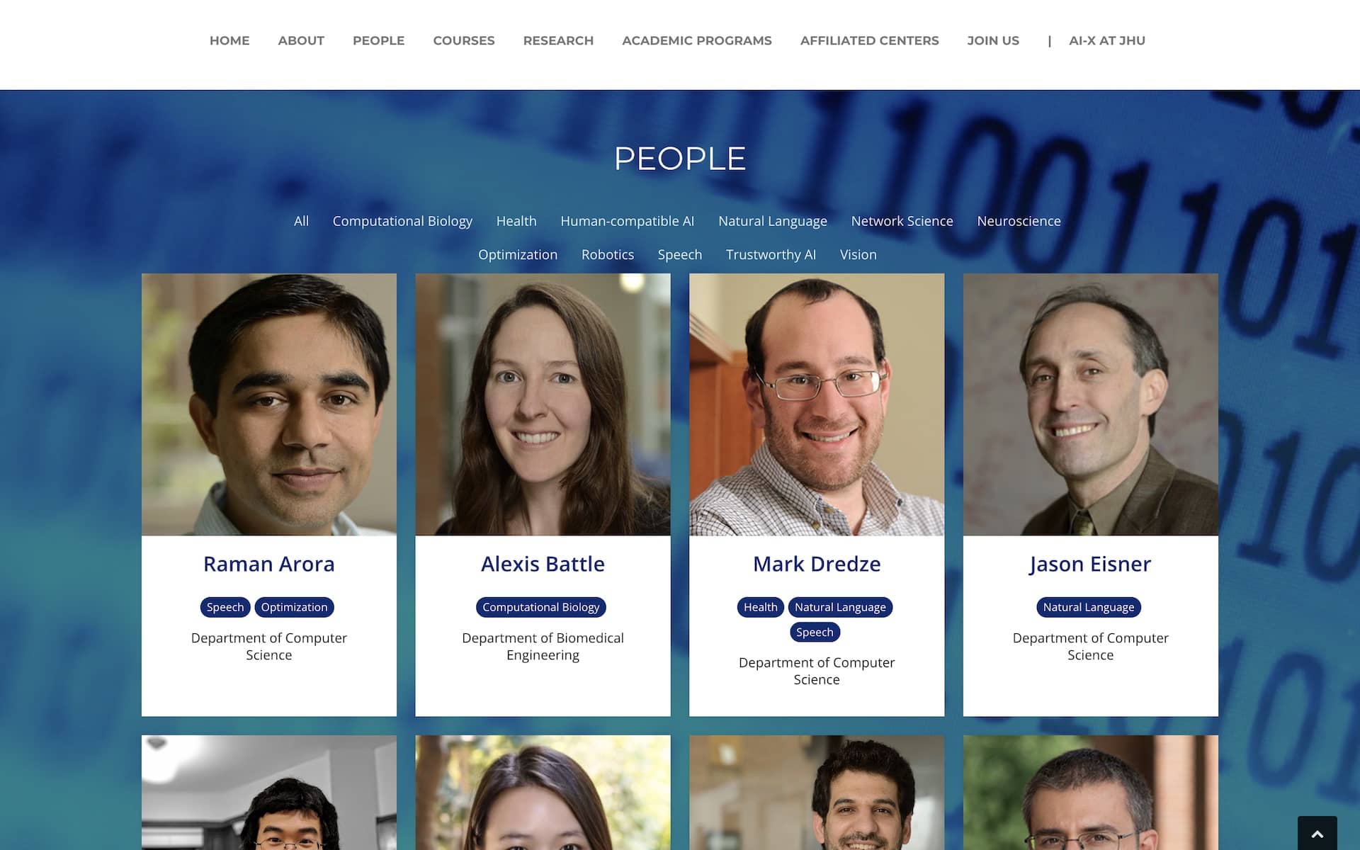 Johns Hopkins Machine Learning Website Page Screenshot