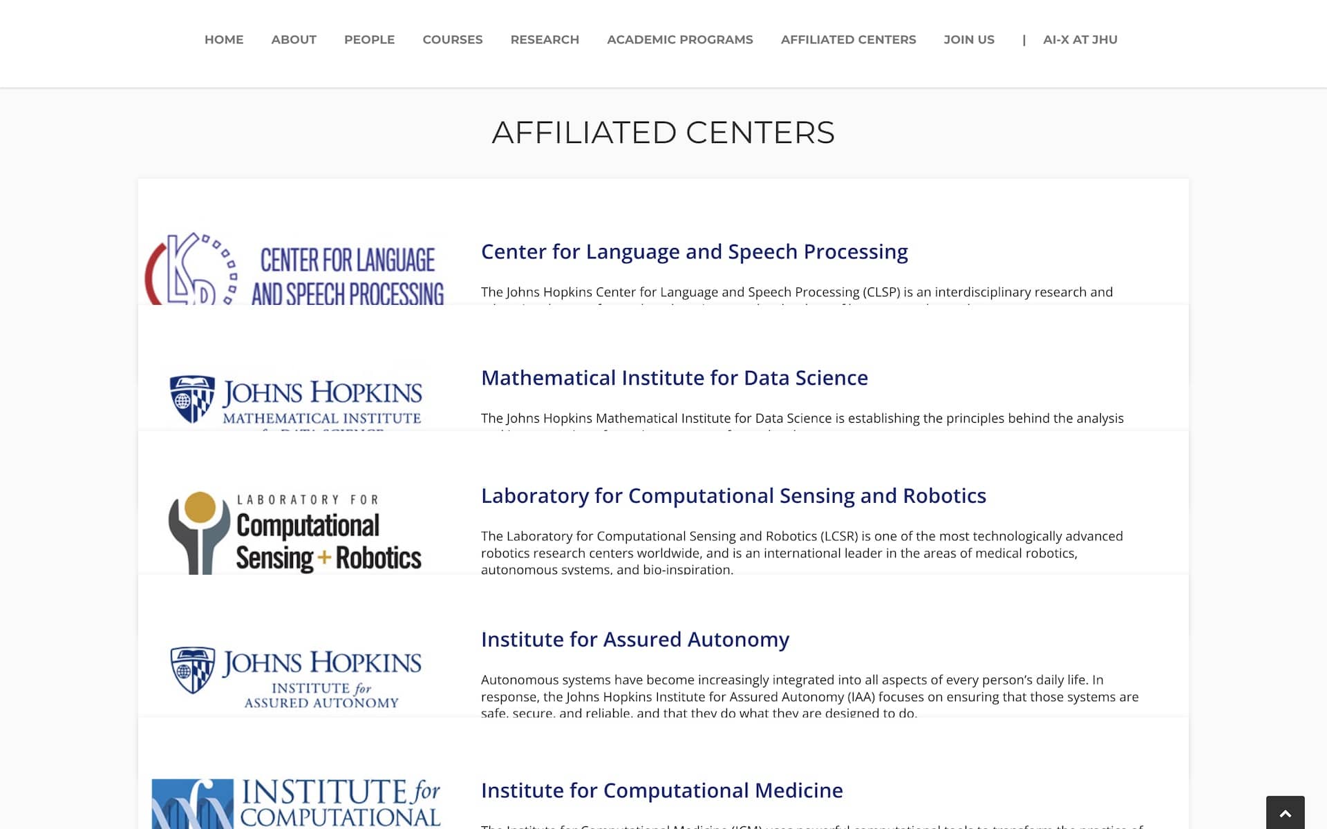 Johns Hopkins Machine Learning Website Page Screenshot