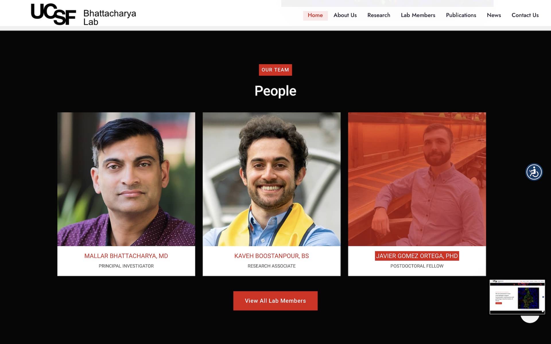 Bhattacharya Lab Website Page Screenshot
