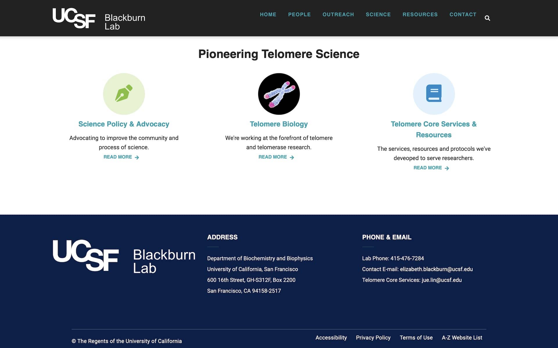 Blackburn Lab Website Page Screenshot