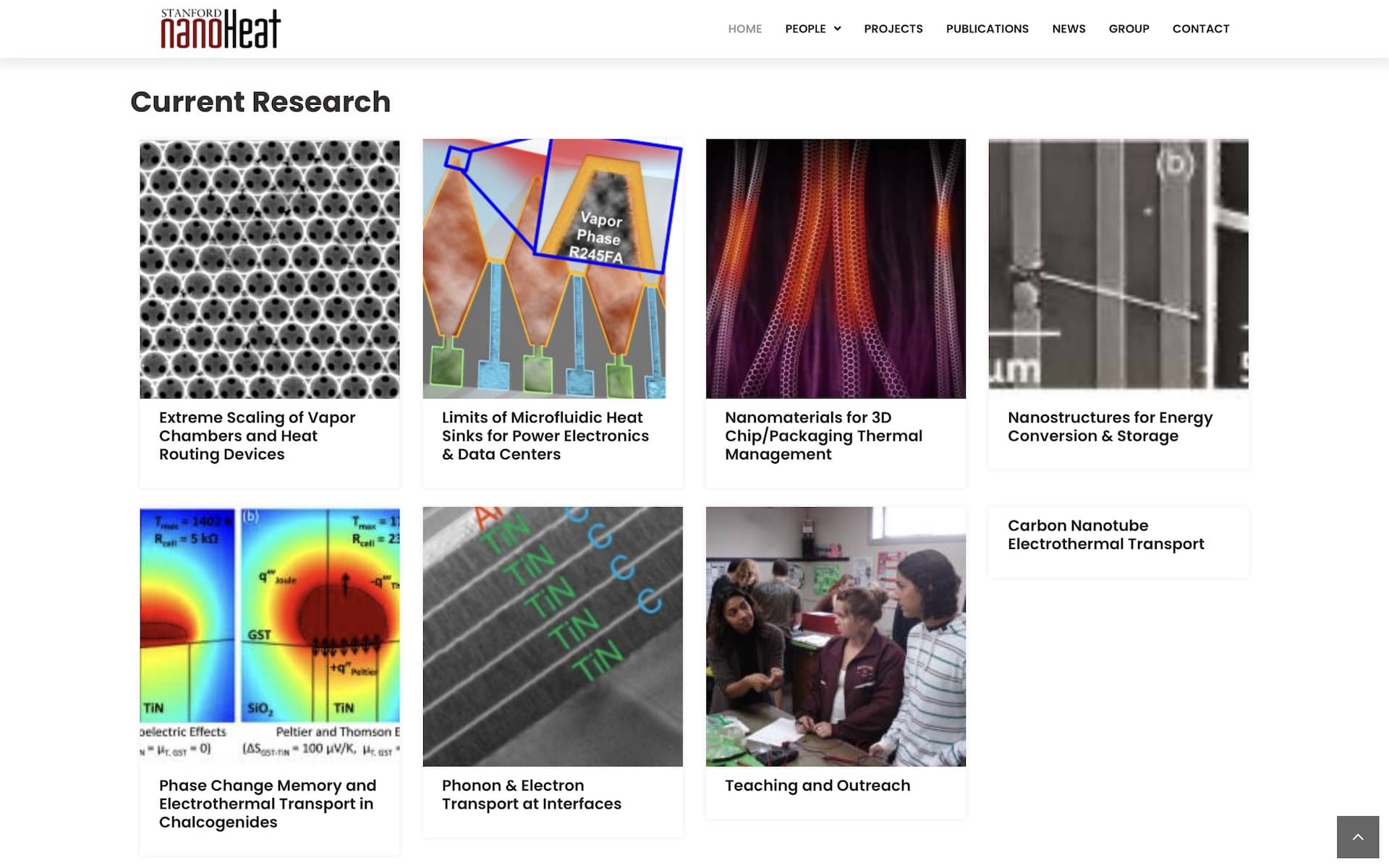 Stanford Nanoheat Website Page Screenshot